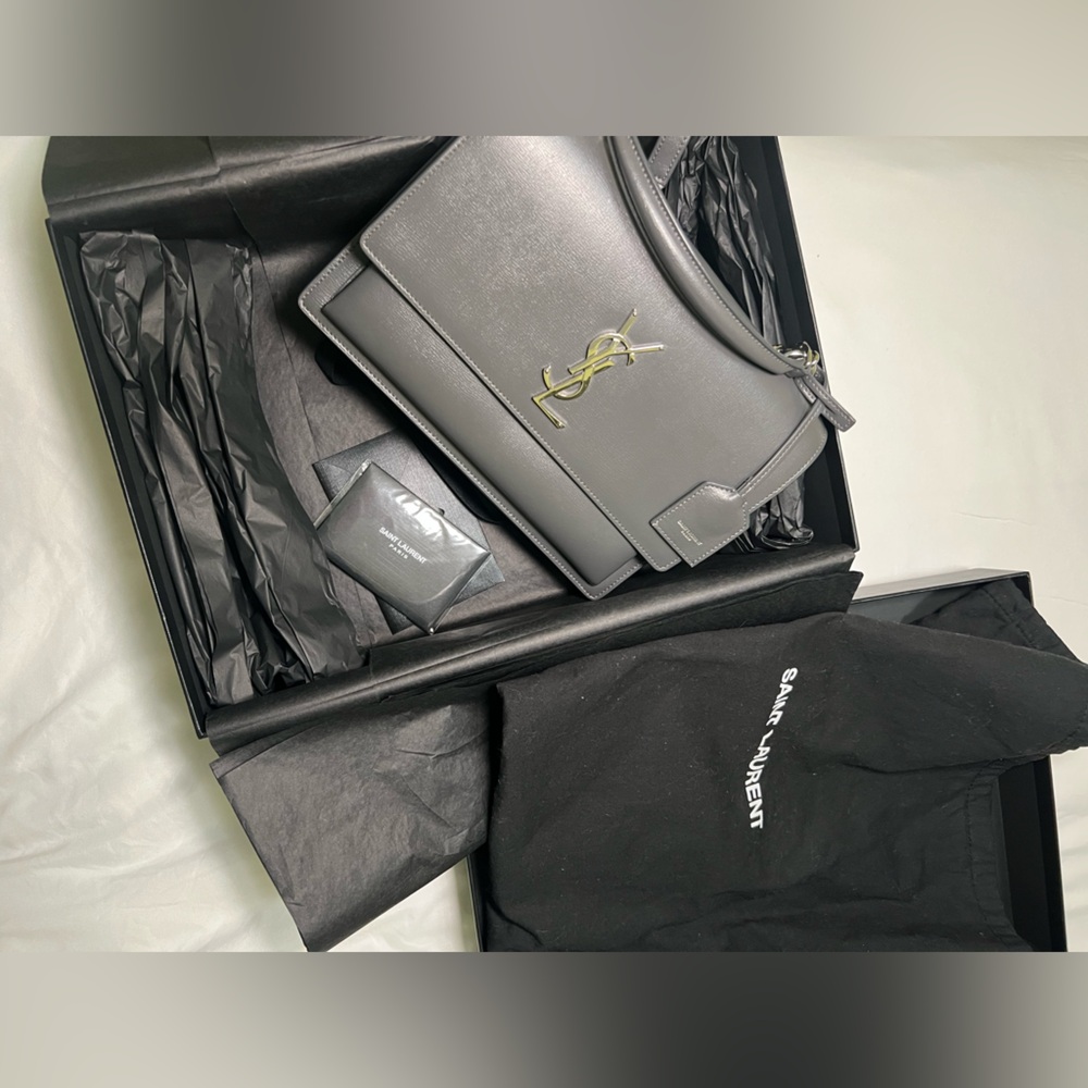 Saint Laurent Charcoal Leather Handbag with Silver Accent